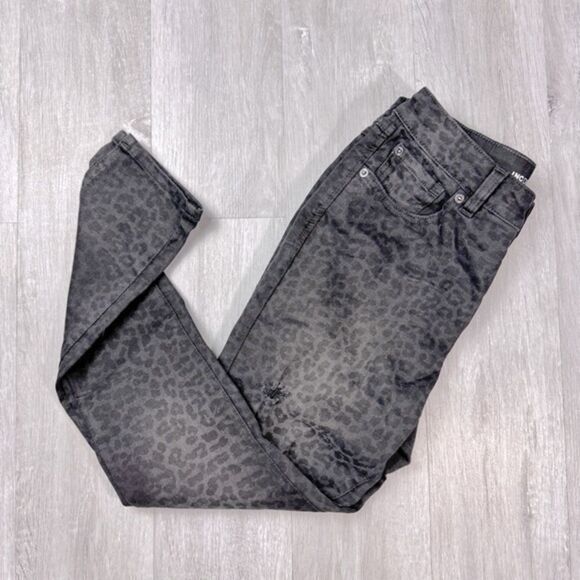 Black Leopard Mid Rise Skinny Jeans 8P - Picture 1 of 4